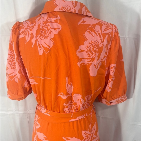 Nicole Miller Orange Midi Dress Buttoned Tie Front Size 8 - Picture 9 of 12